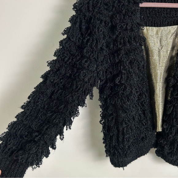 Vintage Le Sweater Black Shag Fringe Button Sweater Jacket - Picture 4 of 9